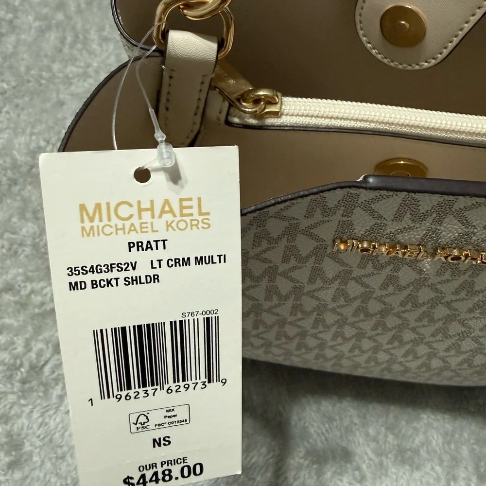 Michael Kors Women's Signature Logo Tote and Zip Wallet Set in Vanilla/Acorn